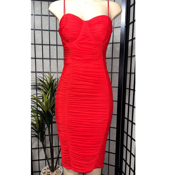 club london Dresses Red Corset Mesh Midi Dress Poshmark